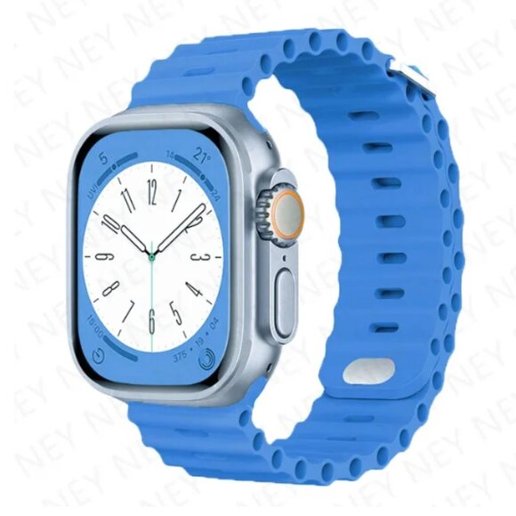 Ocean Apple Watch Band (non brand) Blue Silicone for sizes 42/44/45mm (SKU:35MI) - Picture 1 of 2